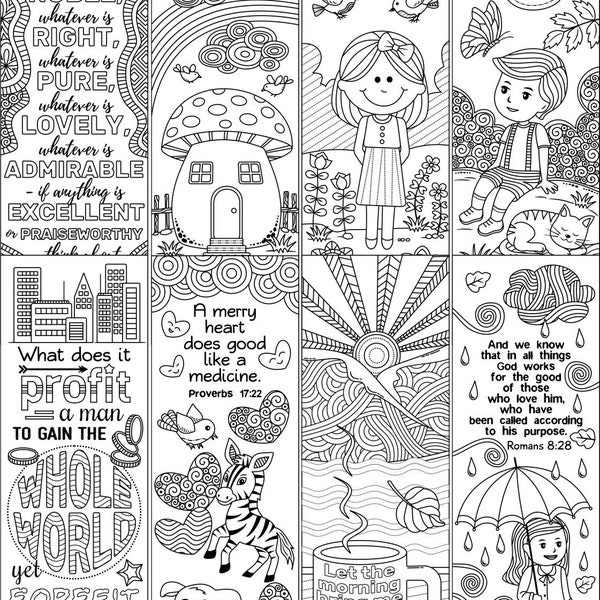 8 Bible Coloring Bookmarks - Cute Christian Markers - Scripture Doodles for Kids - Psalm 46 10 - Digital  Download