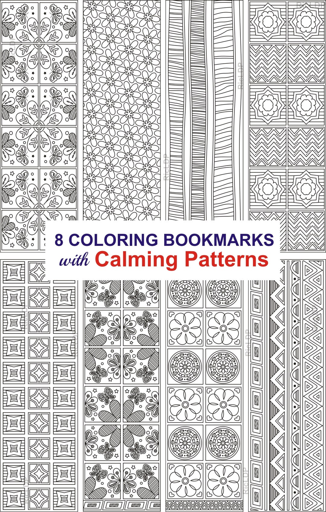 8 Coloring Bookmarks With Calming Patterns, Tessellation Designs ...