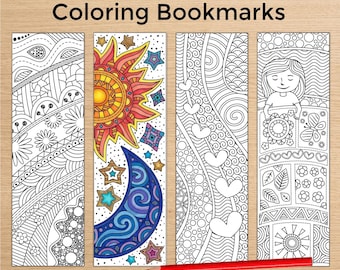 8 Zen Doodle Coloring Bookmarks, Mindfulness Line Art, Adult Relaxation Craft Pack, Mental Health Self Care Gift, Printable Activity PDF