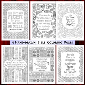 6 Bible Verse Coloring Pages: Repeated Pattern Designs (PDF & JPEG)