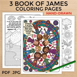 3 Book of James Coloring Pages, Printable Nature Inspired Bible Verse Art, Christian Faith Mindfulness Reflection Sheet, Adult Hobby