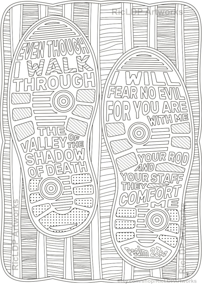Two Bible Coloring Pages Philippians 4 6 & Psalm 23 4 Scripture Posters ...
