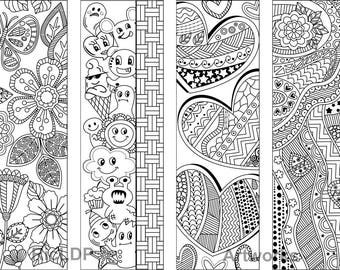 Coloring Bookmarks with Semi-Abstract Designs - Doodle Arts for Kids - Zentangle Drawings -  Digital Download