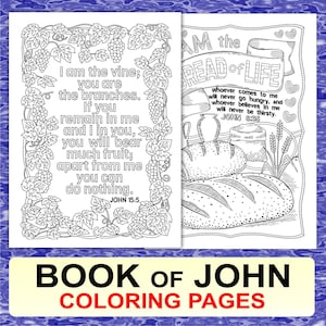 Two Bible Coloring Pages from John 15 & John 6 – Printable Vine Branches and Bread of Life Designs for Mindfulness Coloring and Relaxation