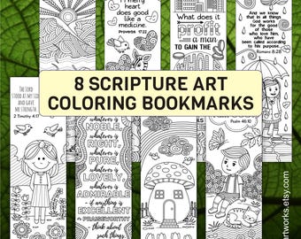 8 Bible Verse Coloring Bookmarks, Christian Scripture Art, Religious Daily Devotional Prayer Journal Insert, Peace Faith Meditation Page