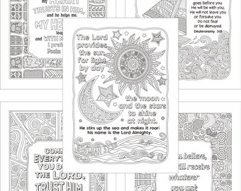 Bible Verse -  DIY Coloring - Scripture Arts - Jeremiah 31 - Deuteronomy 31 - Psalm 28 - Matthew 21 - Psalm 37 - Digital Download