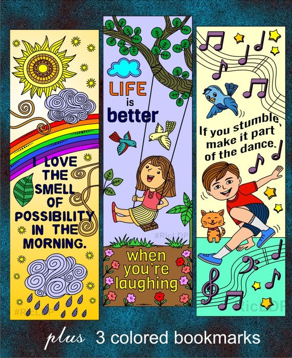 8 Coloring Bookmarks With Quotes About Books and Reading Cute Doodle  Markers Boy Girl Drawings Digital Download 