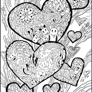 Hearts and Monsters Coloring Pages Cute Monster Doodles - Etsy