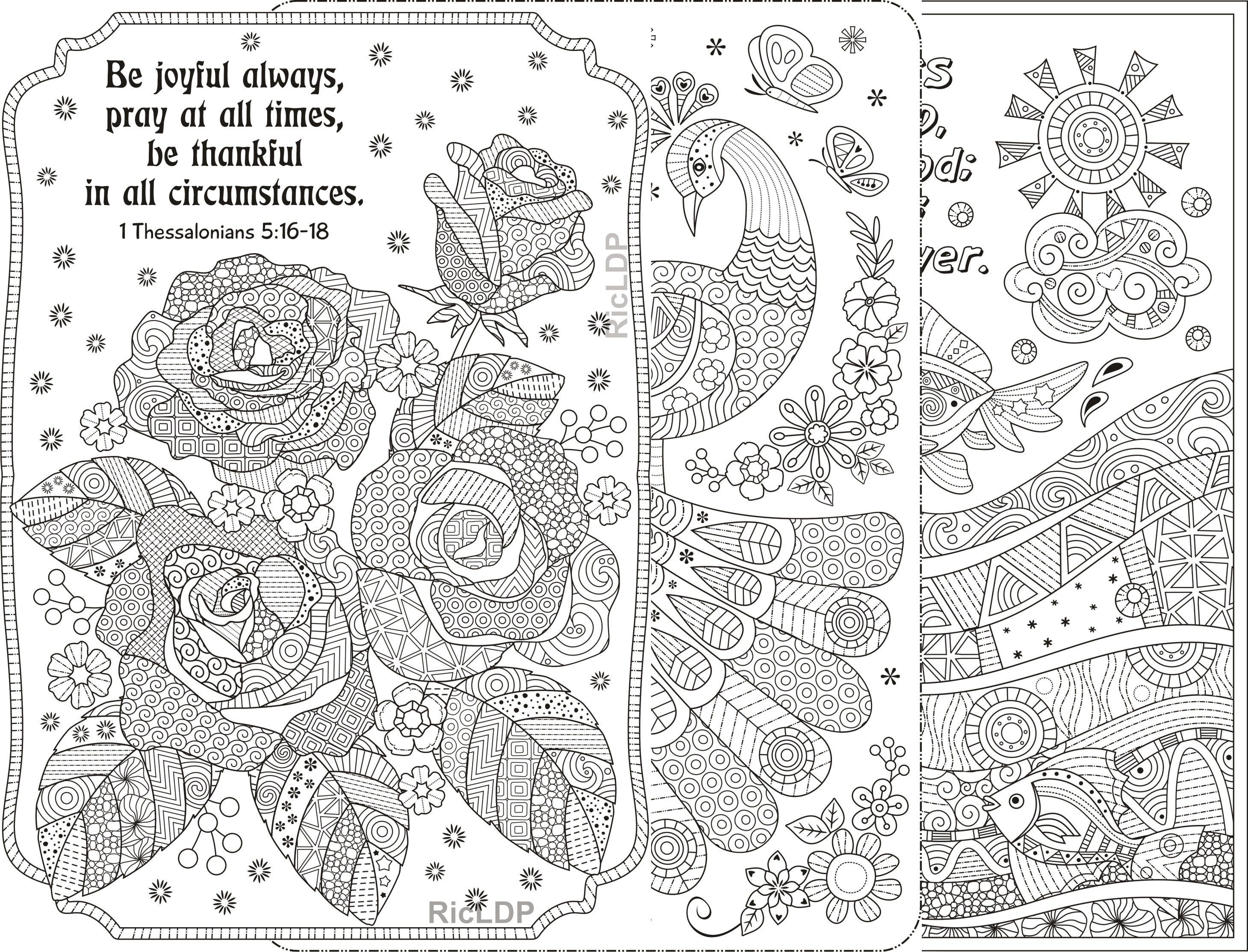 Three Coloring Pages for Thanksgiving With Bible Verses Roses Doodle