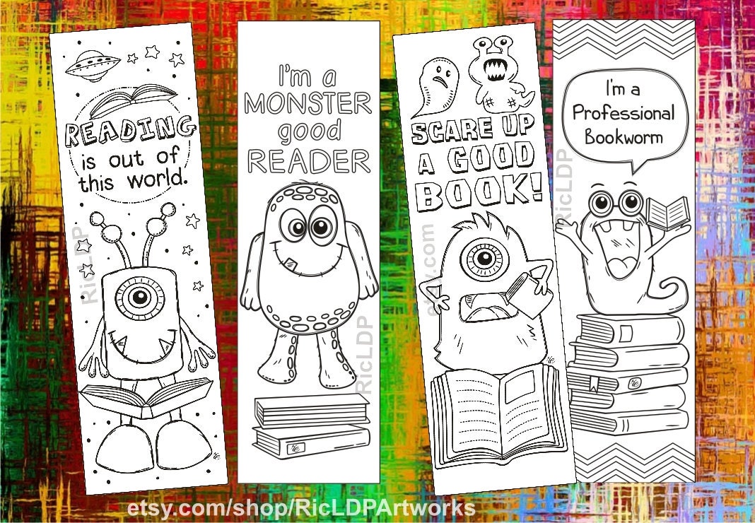 Set of 8 Coloring Bookmarks with Monster Drawings Cute - Etsy España