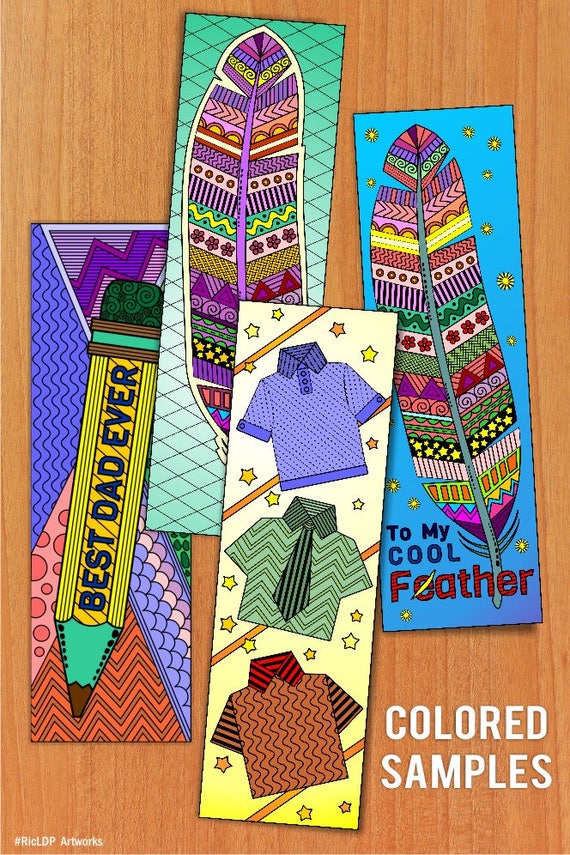 8 Father's Day Coloring Bookmarks Gift Token Markers for 