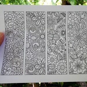 sample printout of zentangle flower coloring bookmarks