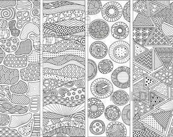 Coloring Bookmarks - Seamless  Patterns - Calming - Relaxing Doodles - Line Drawing - Zendoodles - Digital Download