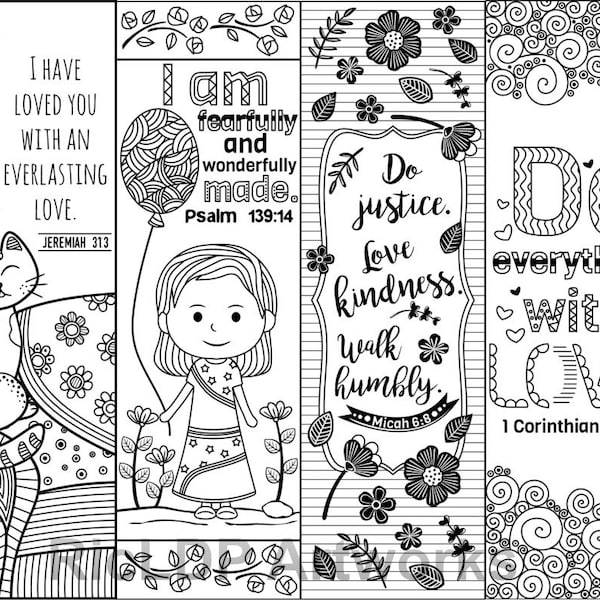 Bible Verse - Coloring Bookmarks- 1 Corinthians 16 - Psalm 28 - Exodus 15 - Micah 6 - Jeremiah 31 - Hebrew 13 - Psalm 16 -Digital Download