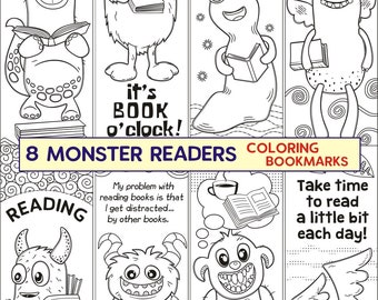 Alien Monsters - Coloring Bookmarks - Readers - Creature- Books - Adorable - Flying - Coloriage - Line Drawing - Digital Download