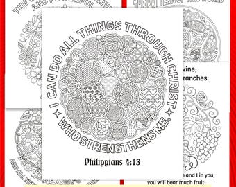 Printable Bible Verse Mandala Coloring Pages – 5 Scripture Coloring Sheets with Bonus Text-Free Versions