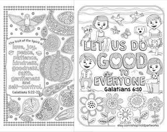 2 Coloring Pages from the Book of Galatians - Fruit of the Spirit - Do Good to Everyone -Galatians 5 22 and  Gal 6 10 - Digital Download