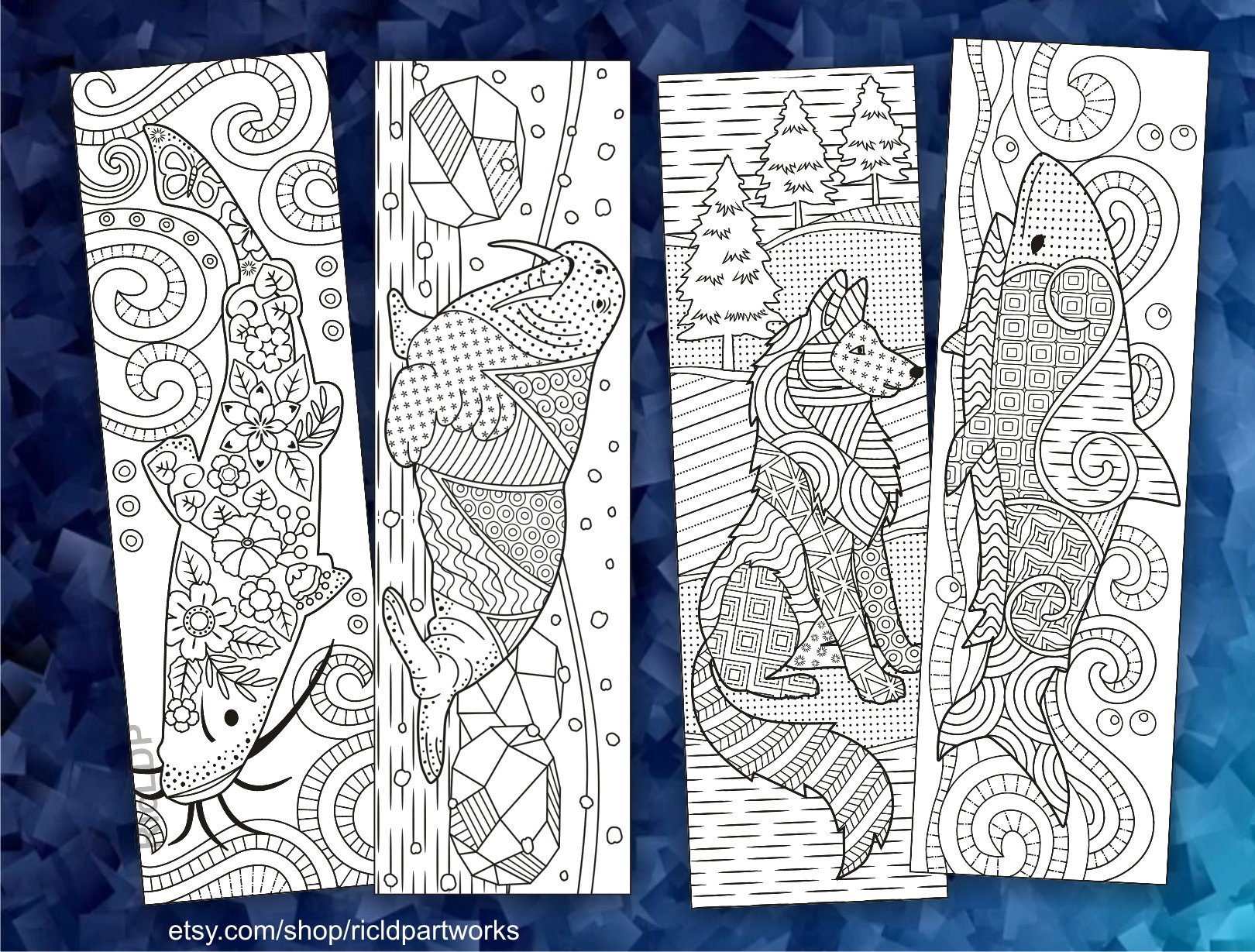 Cute Animal Coloring Bookmarks Chameleon, Walrus, Catfish, Shrimp ...