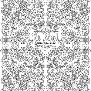 3 Bible Coloring Pages, Scripture Doodles Be Kind Ephesians 4 32 Psalm 90 14 Psalm 136 1 Digital Download image 2