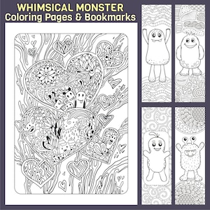 Whimsical Monster Coloring Pages and Bookmarks – Printable Zendoodle Sheets for Kids, Teens and Adults