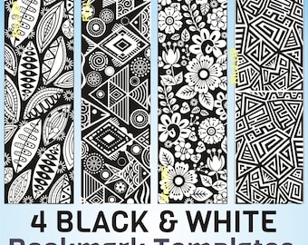 Black & White Bookmark Templates – Four Printable Elegant Designs (PDF JPEG)