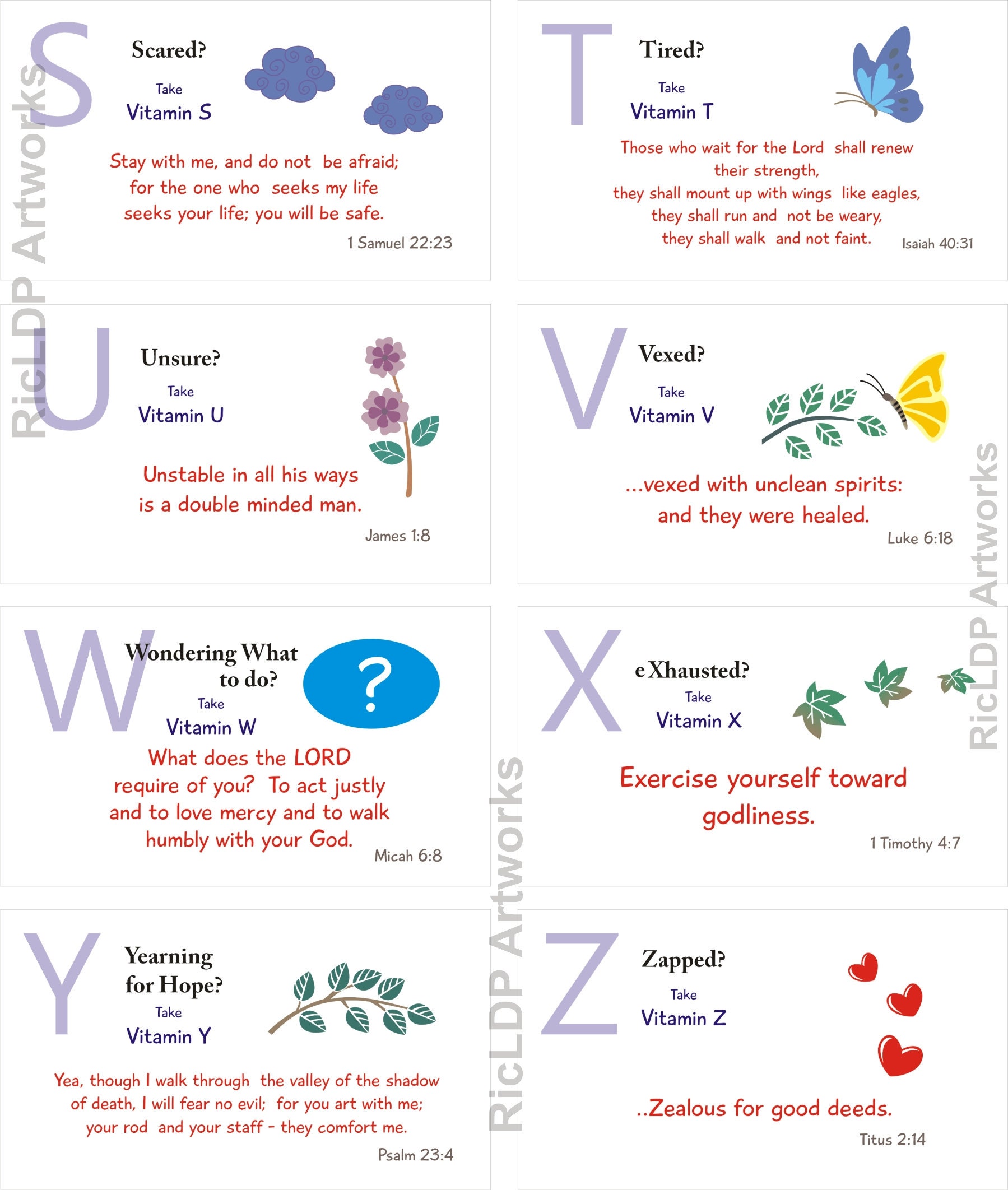 Alphabet Bible Scripture Cards A to Z Printable Template Reminder ...