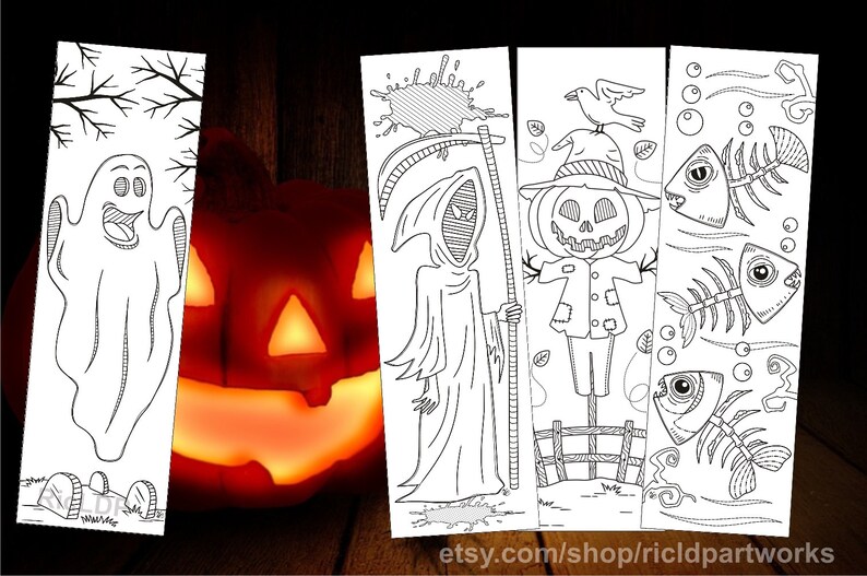 Set of 8 Coloring Bookmarks for Halloween Creepy Creature - Etsy