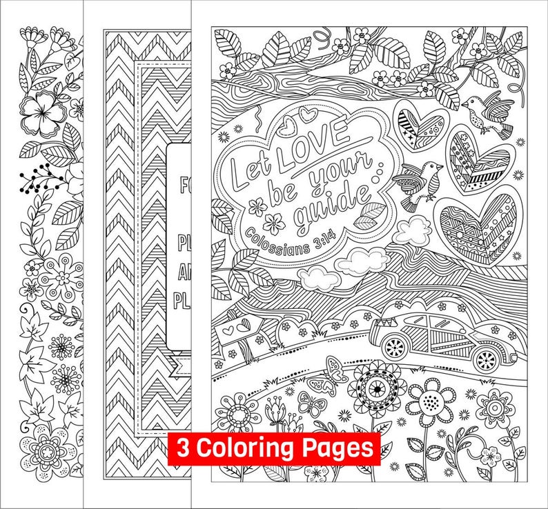 3 Bible Coloring Pages Colossians 3 14, Luke 1 37, and Jeremiah 29 11 Scripture Doodle Arts Digital Download image 5