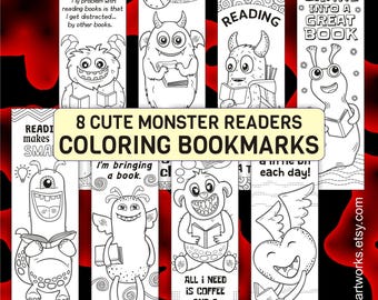 Monster Coloring Bookmarks: Printable Book-Themed Messages (PDF/JPEG)