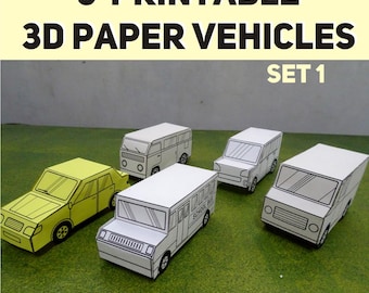3D Vehicle Paper Craft Printable | Build a Bus, Car & Truck | Kids Transportation Activity