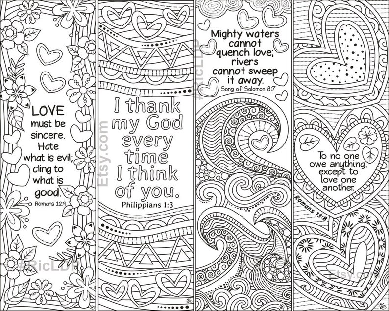 set of 8 coloring bookmarks with love bible verses set 2