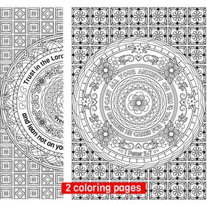 Two Circular Texts Bible Verses - Trust in the Lord Coloring Page - Cast your Anxiety Coloring Sheet - Mandala Arts - Digital Download