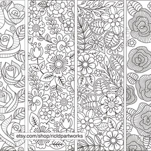 the second four designs of zentangle flower coloring bookmarks