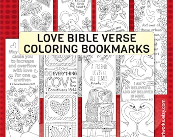 8 Love Bible Verse Coloring Bookmarks, Printable Valentine Scripture Doodles for Kids, Christian Homeschool Activity Page, Church Pack