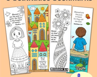 Beatitudes Coloring Bookmarks Printable | Bible Verse Coloring Pages Matthew 5