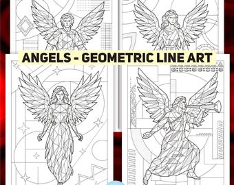 Geometric Angel Coloring Pages (Set of 4) | Printable Angel Line Art - PDF & JPEG