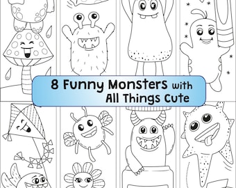 Coloring Bookmarks with Funny Toon - Kawaii-inspired - Cute Doodles - Gift-for-Kids - Artful - Digital Download