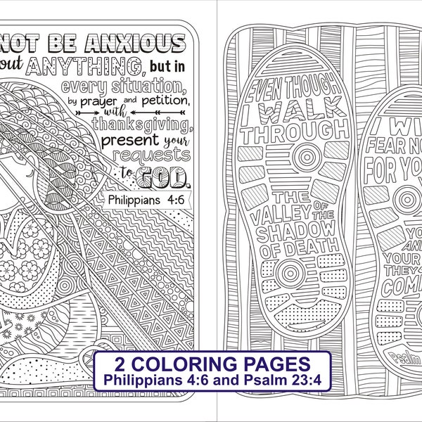 Scripture Arts - Coloring - Philippians 4 - Psalm 23 - Walk Through - Shadow of Death - Petition - Pray Thanksgiving - Digital Download