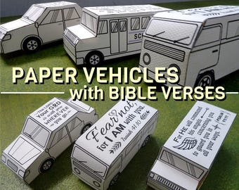 3D Faith-Based Paper Vehicles – Three Printable Bible Verse Craft Kit for Kids, Teens & Adults