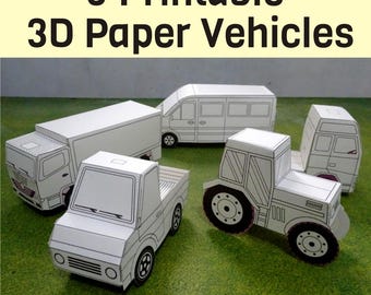 Printable 3D Paper Vehicles Craft Kit – Kids Transportation Activity (PDF/JPEG)
