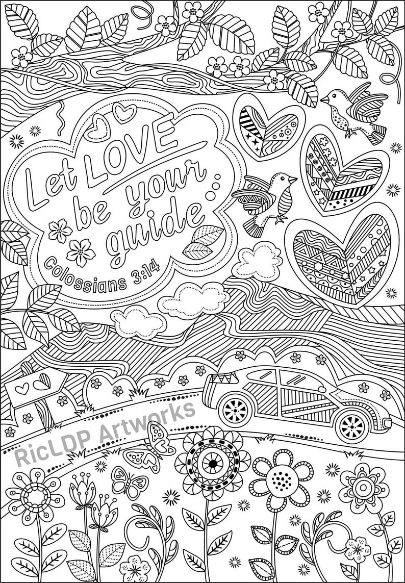 3 Bible Coloring Pages Colossians 3 14, Luke 1 37, and Jeremiah 29 11 Scripture Doodle Arts Digital Download image 3