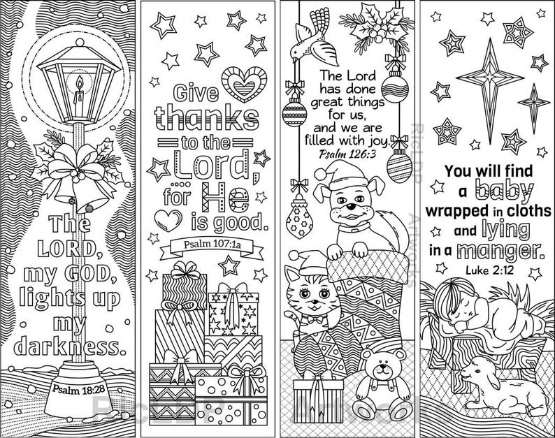 Set of 8 Christmas Coloring Bookmarks with Bible Verses | Etsy