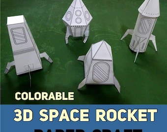 3D Space Rocket Paper Craft Printable | Colorable Cut and Paste Craft