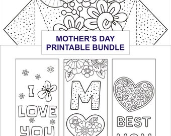 Mothers Day Printable Bundle - DIY Coloring - All About My Mom - Worksheet - Paper Bouquet - Word Search - Bookmarks - Digital Download