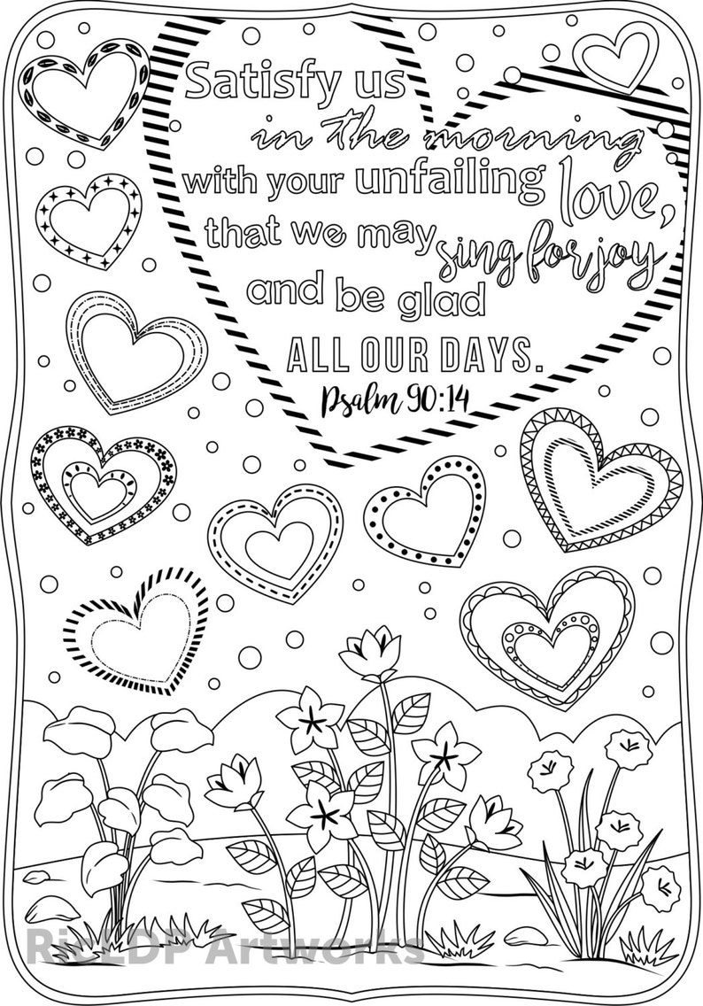 3 Bible Coloring Pages, Scripture Doodles Be Kind Ephesians 4 32 Psalm 90 14 Psalm 136 1 Digital Download image 3