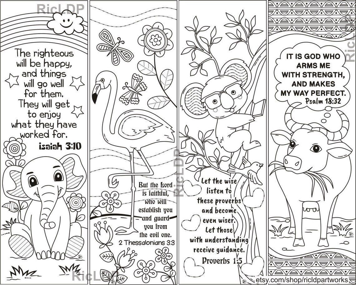 Set of 8 Coloring Bookmarks With Bible Verses Cute Animals - Etsy