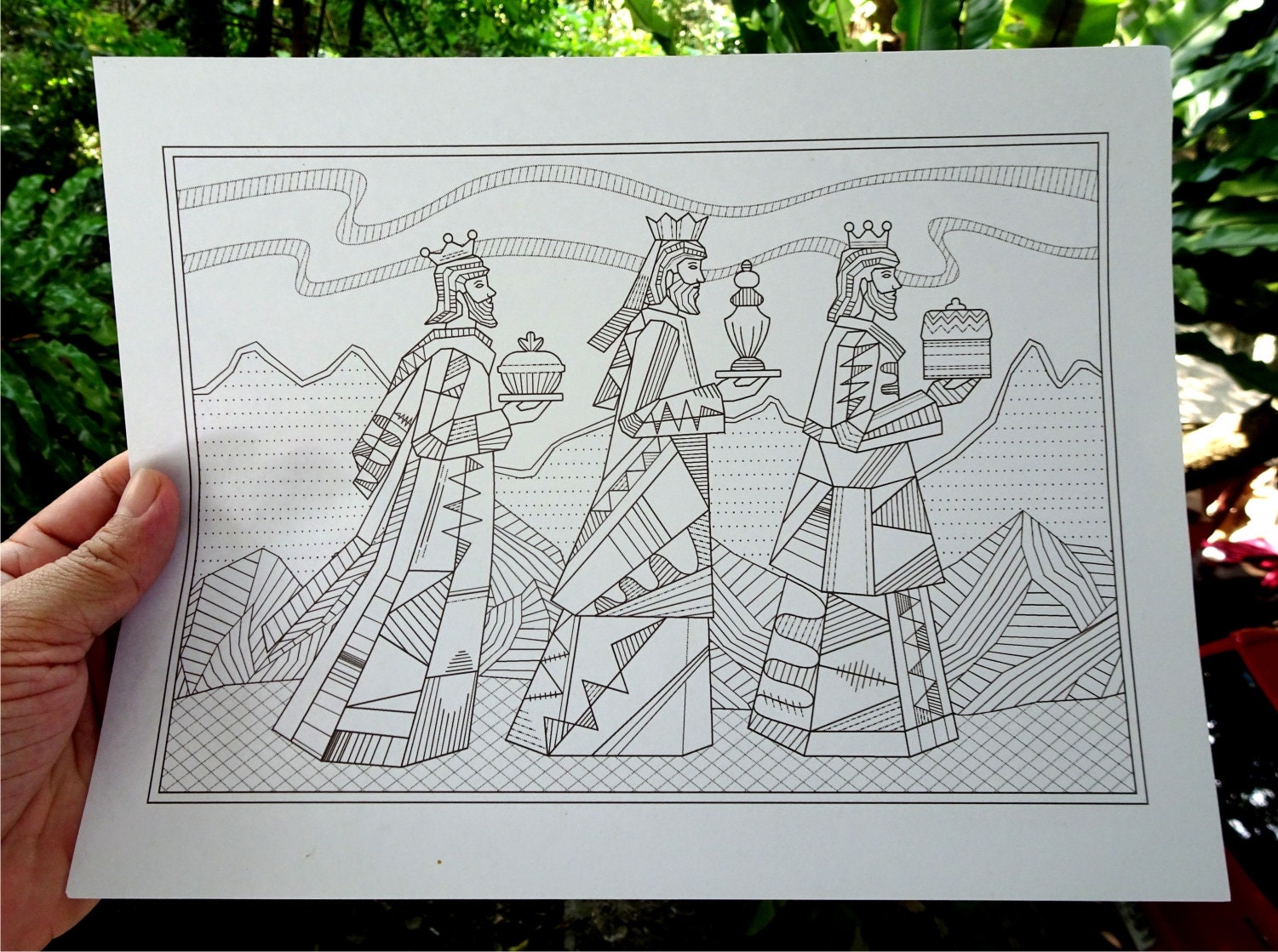 Set of 3 Christmas Zentangle Pages Nativity Drawing Angel With Trumpet