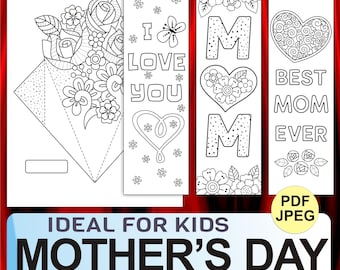 Mother's Day Activity Pack: Coloring Bookmarks, Maze, Word Search (PDF & JPEG)