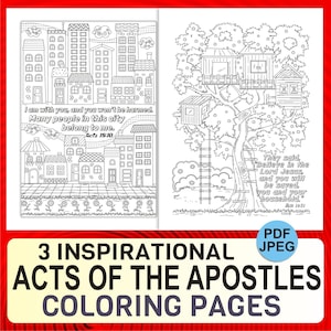 Three Printable Acts of the Apostles Pages for Mindfulness Coloring & Bible Study – Holy Spirit and Cityscape Zen Doodles, TreeHouse Drawing