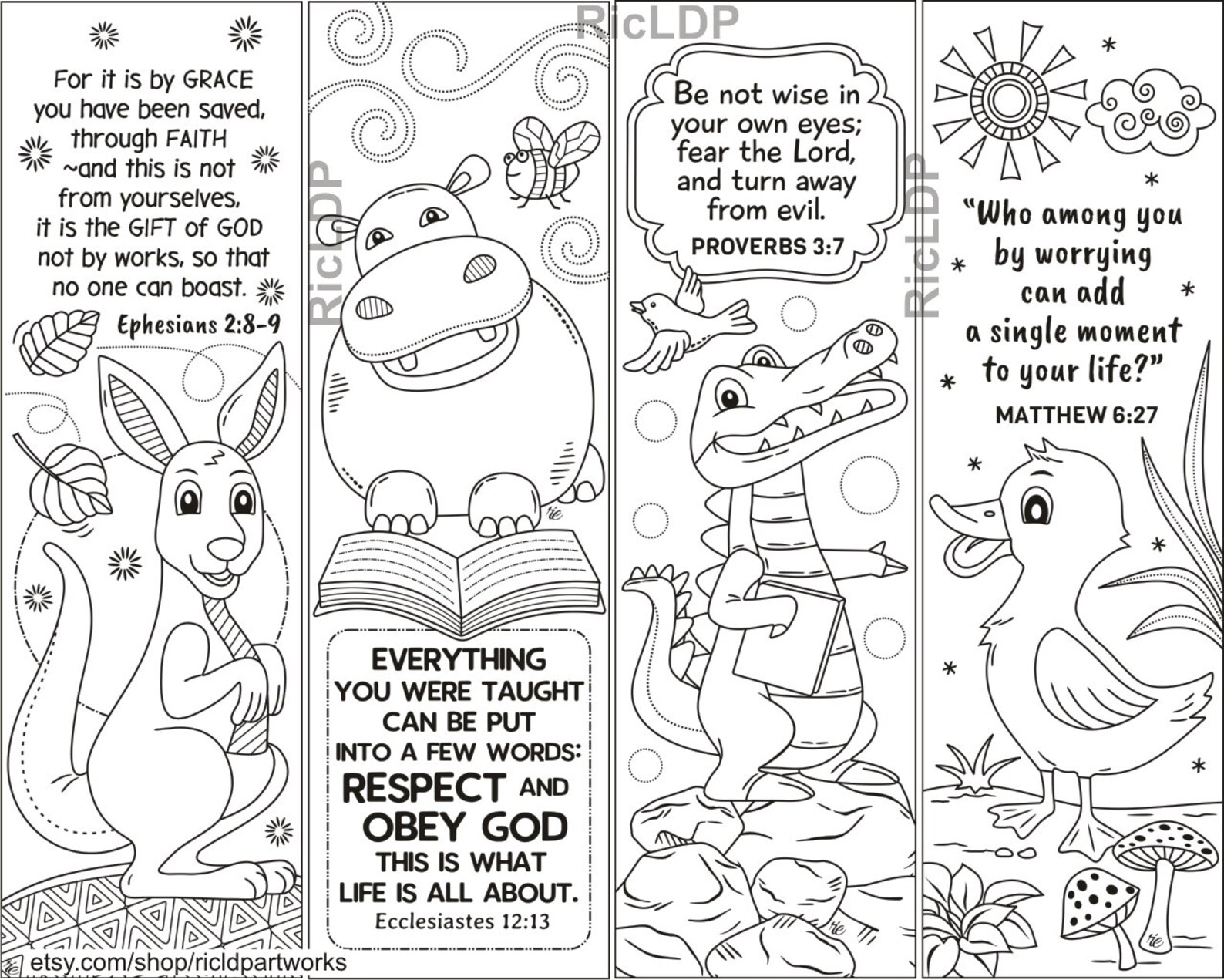 Set of 8 Coloring Bookmarks With Bible Verses Cute Animals - Etsy